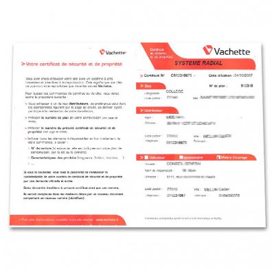 Certificat de scurit Vachette 